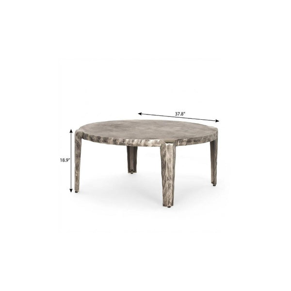 38 Inch Round Aluminum Coffee Table in Silver for Modern Living Room Decor