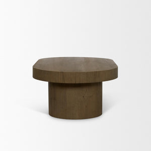 HomeRoots 48 Inch Solid Wood Oval Pedestal Coffee Table Warm Brown Finish Living Room Centerpiece 727842