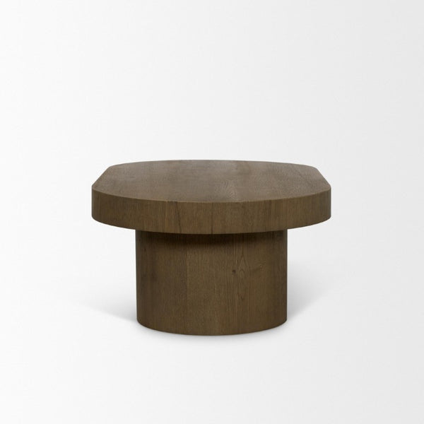 HomeRoots 48 Inch Solid Wood Oval Pedestal Coffee Table Warm Brown Finish Living Room Centerpiece 727842