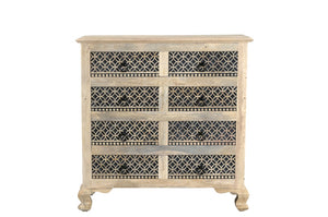 HomeRoots 36 Inch Solid Wood Eight Drawer Dresser with Bold Carved Geometric Pattern Bedroom 727845