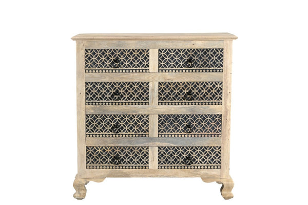 HomeRoots 36 Inch Solid Wood Eight Drawer Dresser with Bold Carved Geometric Pattern Bedroom 727845