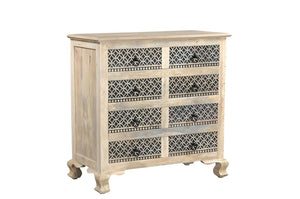 36 Inch Solid Wood Eight Drawer Dresser with Bold Carved Geometric Pattern Bedroom
