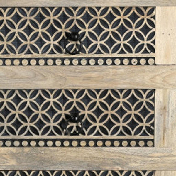 36 Inch Solid Wood Eight Drawer Dresser with Bold Carved Geometric Pattern Bedroom
