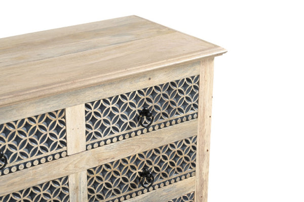 36 Inch Solid Wood Eight Drawer Dresser with Bold Carved Geometric Pattern Bedroom