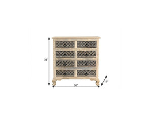 36 Inch Solid Wood Eight Drawer Dresser with Bold Carved Geometric Pattern Bedroom