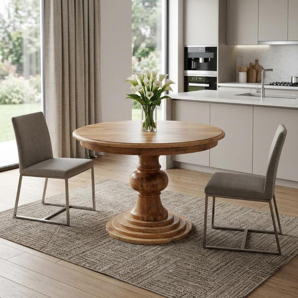 43 Inch Round Solid Wood Dining Table with Pedestal Base for Cozy Kitchen Spaces