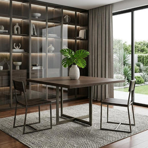 48 Inch Square Solid Wood Iron Trestle Dining Table Rustic Industrial Style