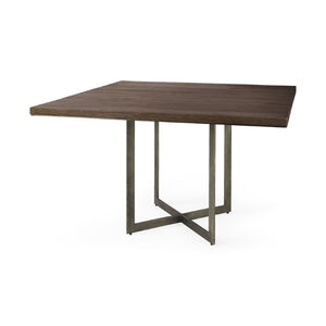 HomeRoots 48 Inch Square Solid Wood Iron Trestle Dining Table Rustic Industrial Style 727865