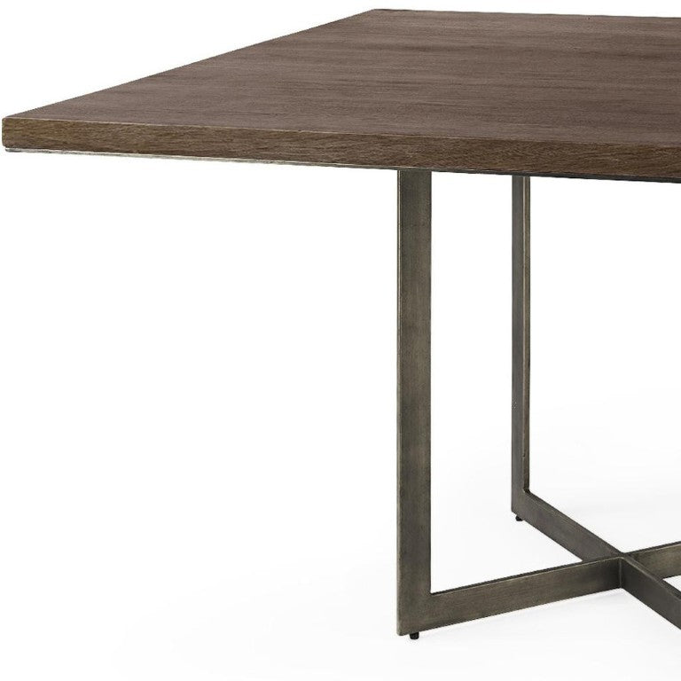 HomeRoots 48 Inch Square Solid Wood Iron Trestle Dining Table Rustic Industrial Style 727865