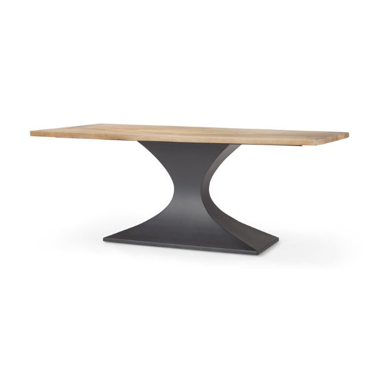 HomeRoots 79 Inch Solid Wood Iron Pedestal Dining Table in Natural Gunmetal for Large Gatherings 727867