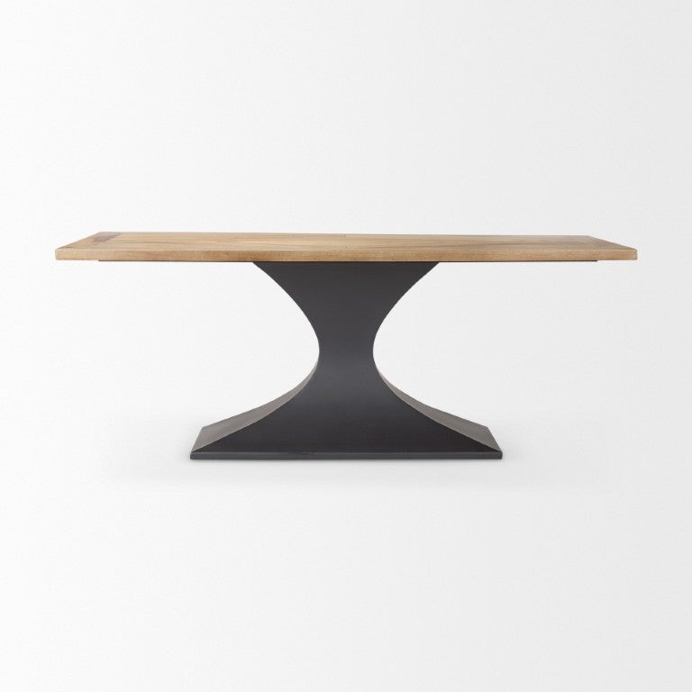 HomeRoots 79 Inch Solid Wood Iron Pedestal Dining Table in Natural Gunmetal for Large Gatherings 727867