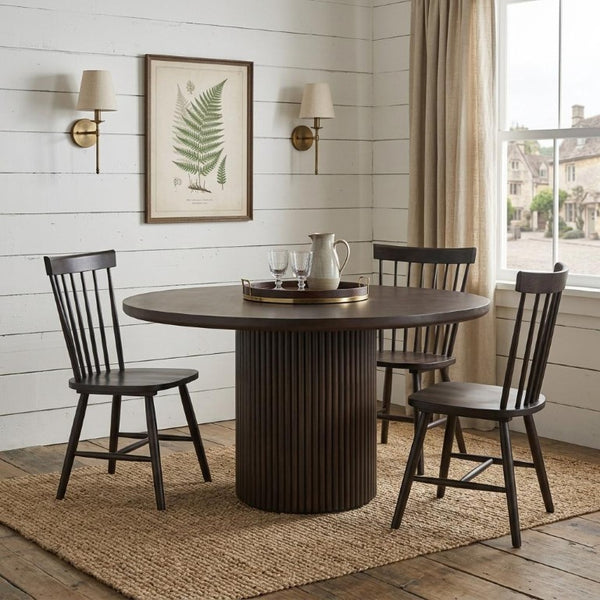 60 Inch Solid Wood Round Dining Table with Pedestal Base for Family Gatherings