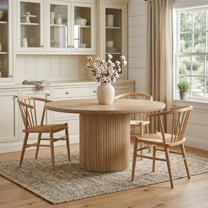 60 Inch Solid Wood Round Dining Table with Pedestal Base for Family Gatherings
