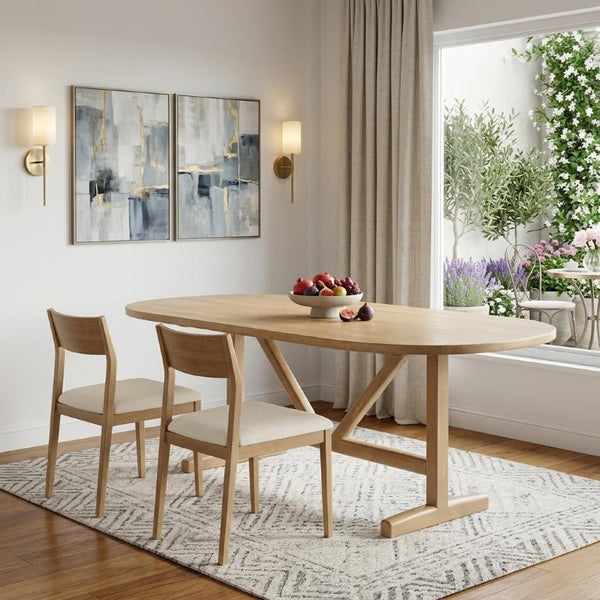 94 Inch Solid Wood Oval Dining Table with Trestle Base for Spacious Gatherings