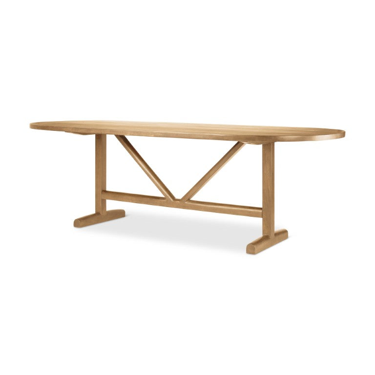 HomeRoots 94 Inch Solid Wood Oval Dining Table with Trestle Base for Spacious Gatherings 727871