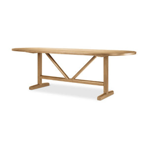 HomeRoots 94 Inch Solid Wood Oval Dining Table with Trestle Base for Spacious Gatherings 727871
