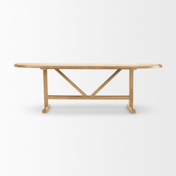 94 Inch Solid Wood Oval Dining Table with Trestle Base for Spacious Gatherings