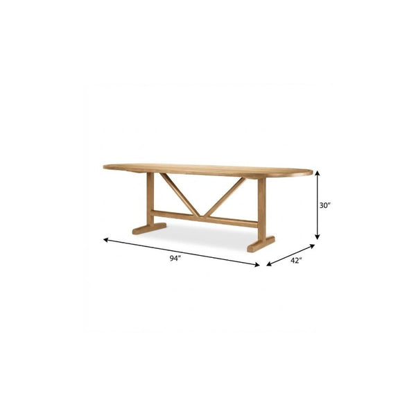 94 Inch Solid Wood Oval Dining Table with Trestle Base for Spacious Gatherings