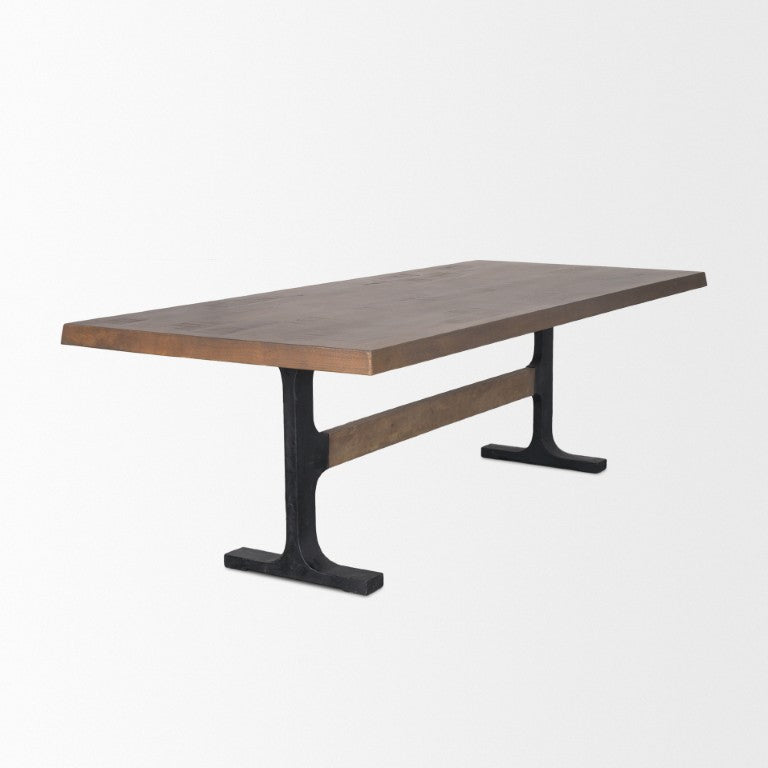95 Inch Solid Wood Iron Trestle Dining Table Seats 8 for Rustic Rooms