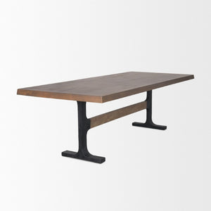 95 Inch Solid Wood Iron Trestle Dining Table Seats 8 for Rustic Rooms