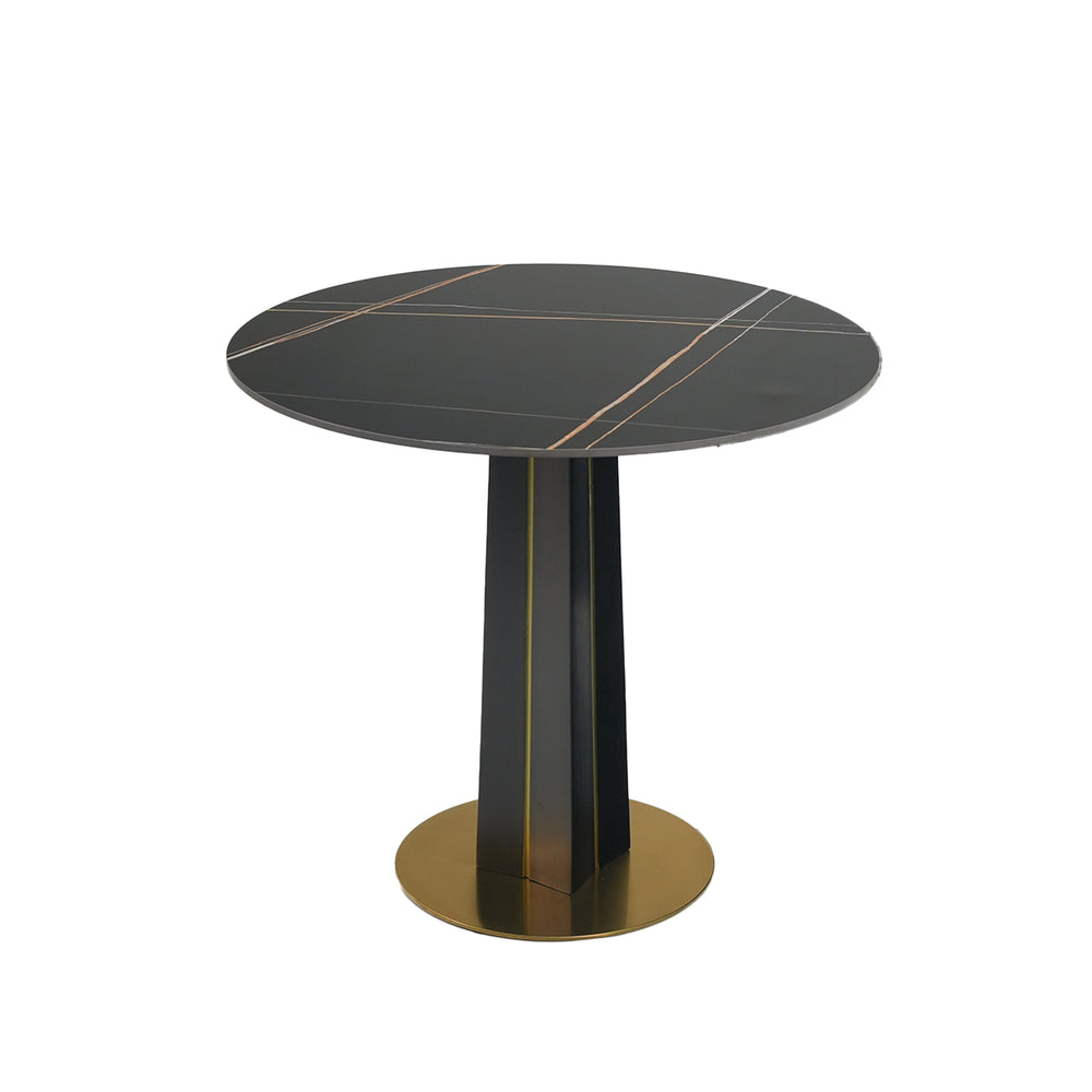 English Elm Modern Round Negotiation Table - 85Cm Black Sintered Stone Top With Luxurious Golden Metal Base W1535S00586