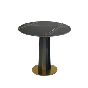 English Elm Modern Round Negotiation Table - 85Cm Black Sintered Stone Top With Luxurious Golden Metal Base W1535S00586