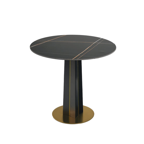 English Elm Modern Round Negotiation Table - 85Cm Black Sintered Stone Top With Luxurious Golden Metal Base W1535S00586