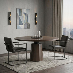 60 Inch Round Solid Wood Dining Table with Iron Pedestal Base Seats Six in Style