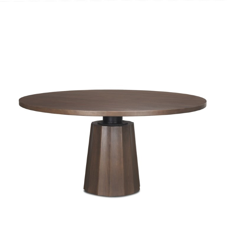 HomeRoots 60 Inch Round Solid Wood Dining Table with Iron Pedestal Base Seats Six in Style Dark Brown / Black 727882