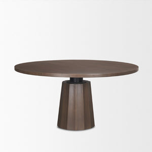 60 Inch Round Solid Wood Dining Table with Iron Pedestal Base Seats Six in Style