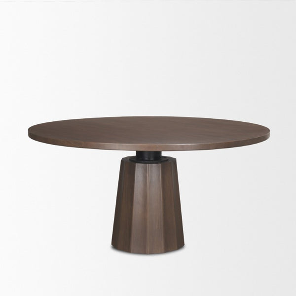 60 Inch Round Solid Wood Dining Table with Iron Pedestal Base Seats Six in Style