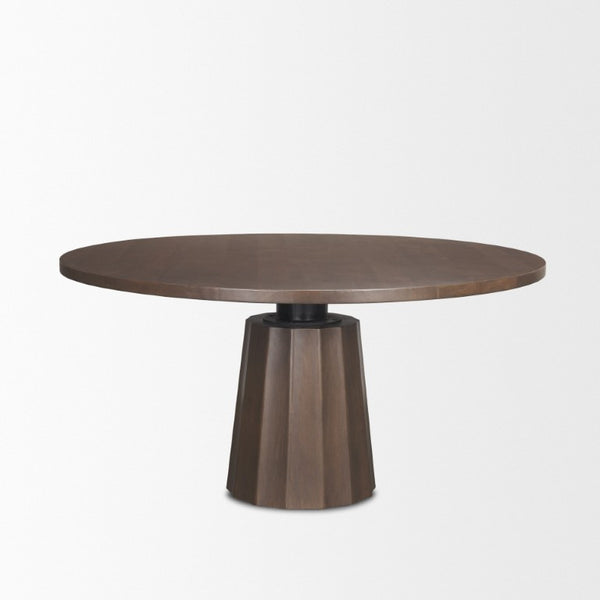 60 Inch Round Solid Wood Dining Table with Iron Pedestal Base Seats Six in Style