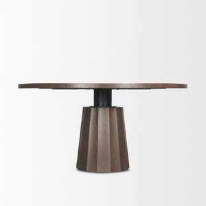 60 Inch Round Solid Wood Dining Table with Iron Pedestal Base Seats Six in Style