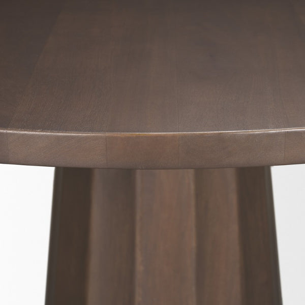 60 Inch Round Solid Wood Dining Table with Iron Pedestal Base Seats Six in Style