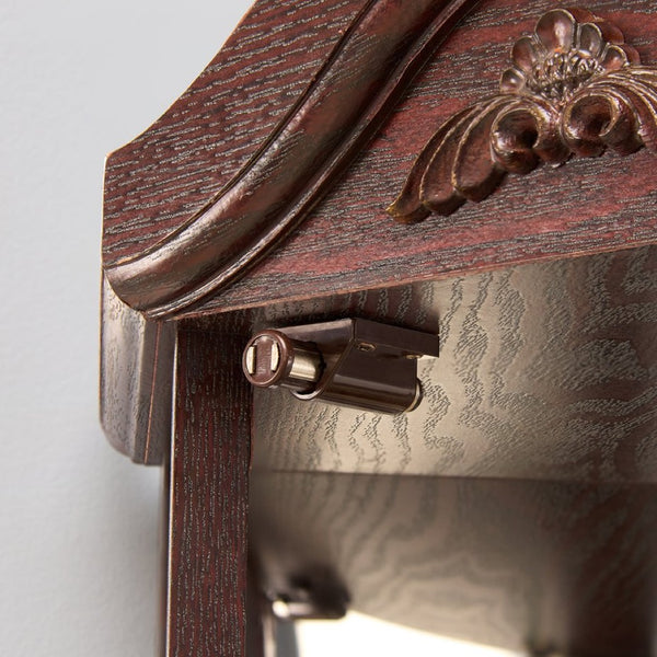 English Elm Glass Corner Curio Cabinet Lighted Dark Wood Display with Carved Crown Floral Detail Cherry W2275P292645