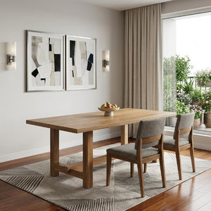 84 Inch Solid Wood Trestle Dining Table Rustic Brown Finish Seats Eight Guests