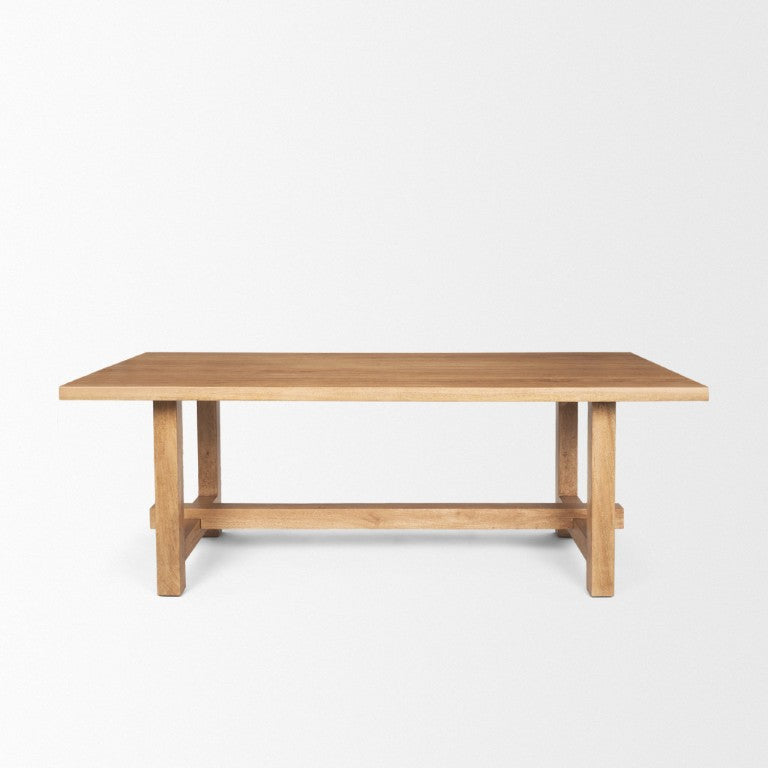 HomeRoots 84 Inch Solid Wood Trestle Dining Table Rustic Brown Finish Seats Eight Guests 727889