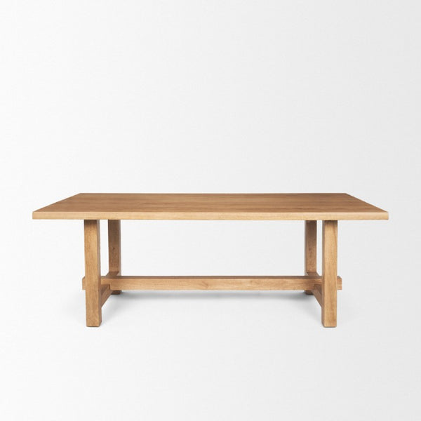 HomeRoots 84 Inch Solid Wood Trestle Dining Table Rustic Brown Finish Seats Eight Guests 727889