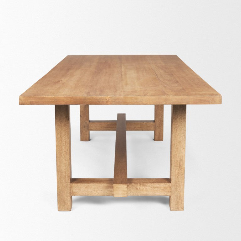 HomeRoots 84 Inch Solid Wood Trestle Dining Table Rustic Brown Finish Seats Eight Guests 727889