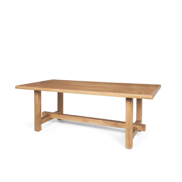 84 Inch Solid Wood Trestle Dining Table Rustic Brown Finish Seats Eight Guests