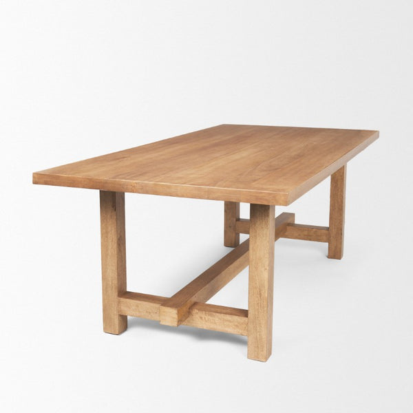 84 Inch Solid Wood Trestle Dining Table Rustic Brown Finish Seats Eight Guests