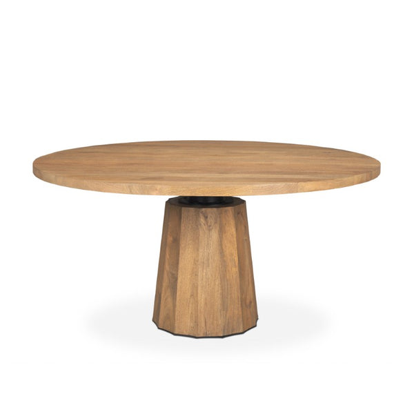 60 Inch Round Solid Wood Dining Table with Iron Pedestal Base Seats Six in Style