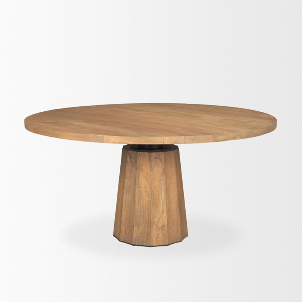 60 Inch Round Solid Wood Dining Table with Iron Pedestal Base Seats Six in Style