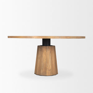 60 Inch Round Solid Wood Dining Table with Iron Pedestal Base Seats Six in Style