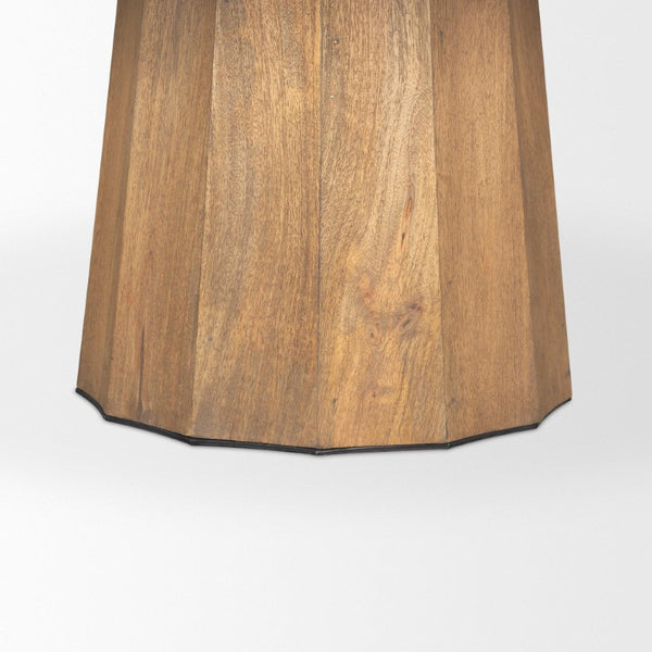 60 Inch Round Solid Wood Dining Table with Iron Pedestal Base Seats Six in Style