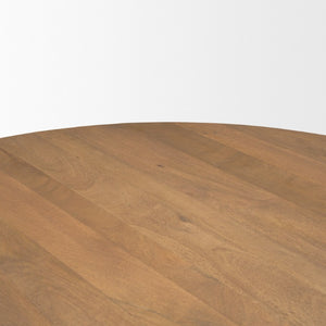 60 Inch Round Solid Wood Dining Table with Iron Pedestal Base Seats Six in Style