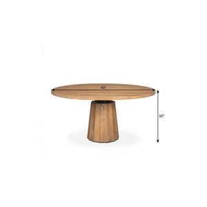 60 Inch Round Solid Wood Dining Table with Iron Pedestal Base Seats Six in Style