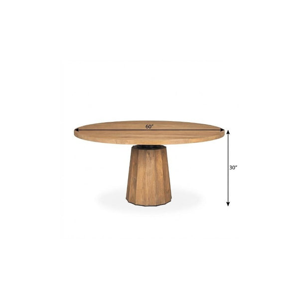 60 Inch Round Solid Wood Dining Table with Iron Pedestal Base Seats Six in Style