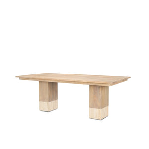 HomeRoots 84 Inch Solid Wood Marble Top Double Pedestal Dining Table for Elegant Gatherings 727894