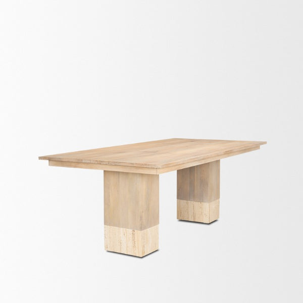 84 Inch Solid Wood Marble Top Double Pedestal Dining Table for Elegant Gatherings